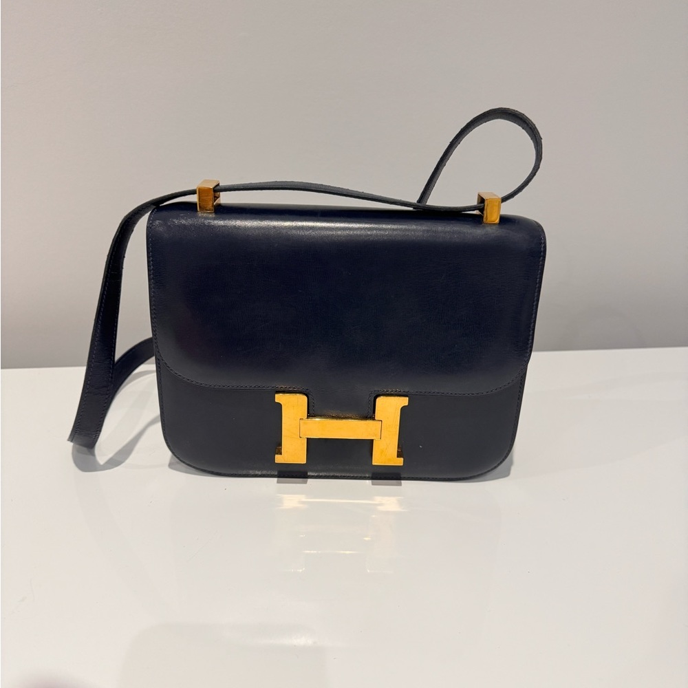 Authentic EARLY HERMES INDIGO LEATHER CONSTANCE BAG